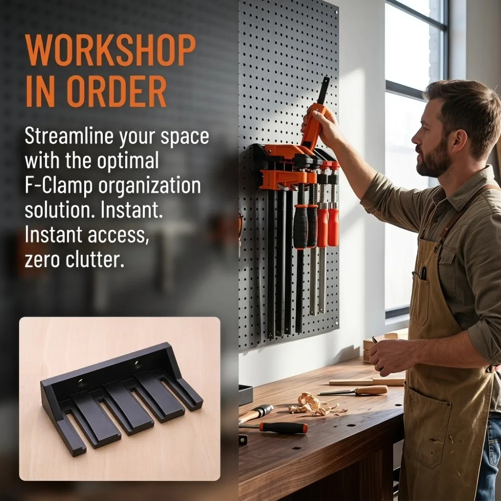 Can Store 4 Heavy-Duty F-Clamps Heavy-Duty F-Clamps Rack Utility Shelves Easy To Install Tool Set Storage And Organization Tools