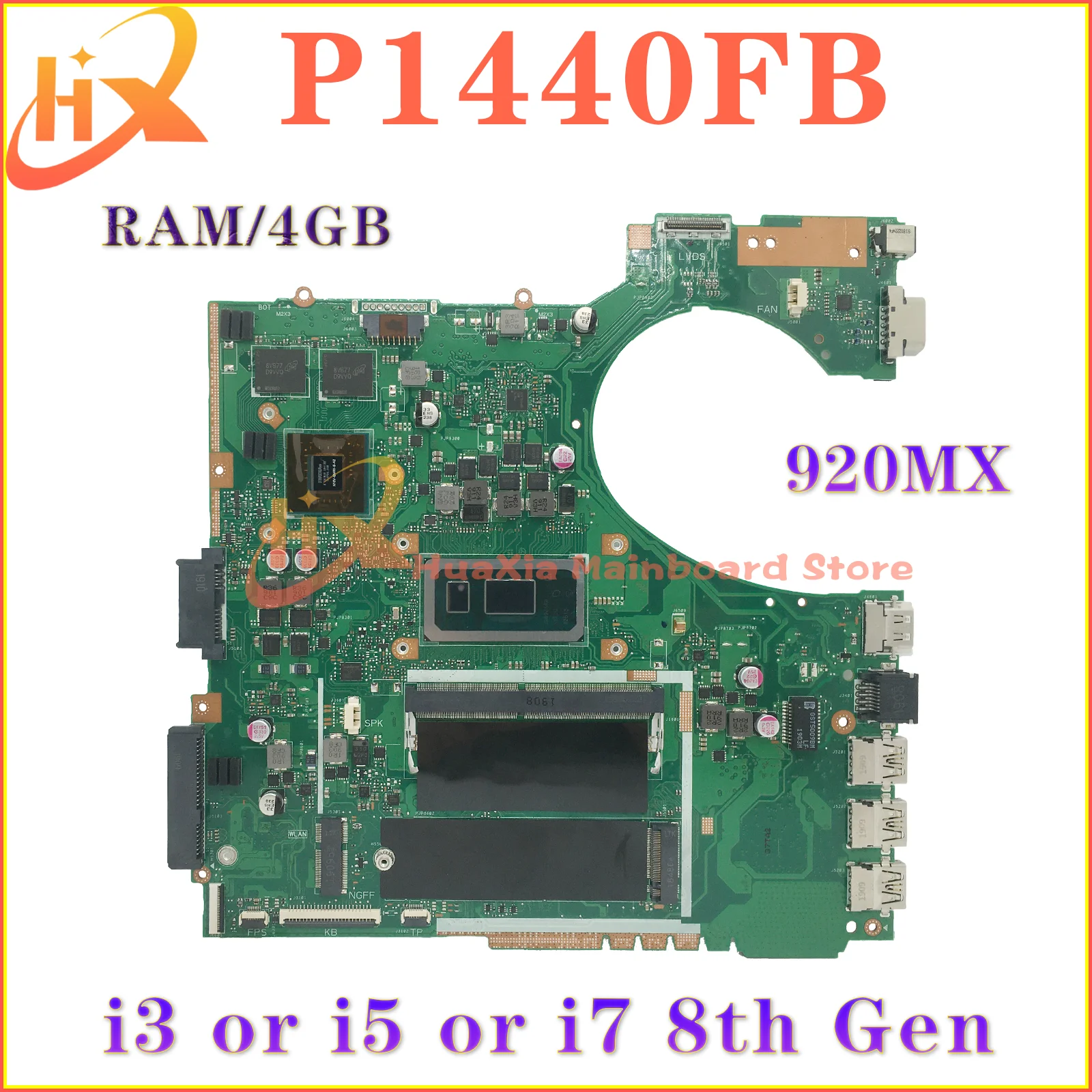 P1440F Mainboard For ASUS ASUSPRO P1440 P1440FB B1440FA P1440FA Laptop Motherboard I3 I5 I7 8th Gen 920MX 4G/8G-RAM DDR4