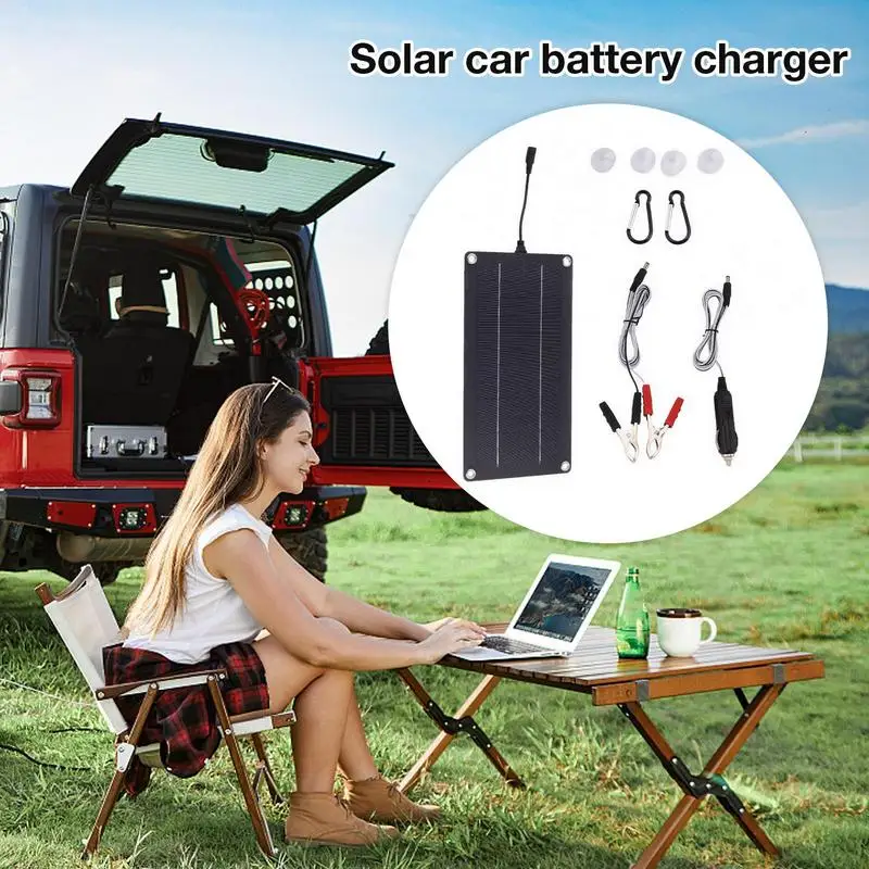 Solar Car Battery Charger 12V/24V Waterproof Solar Battery Maintainer Plug And Play Solar Panel Trickle Charging Kit Accessories