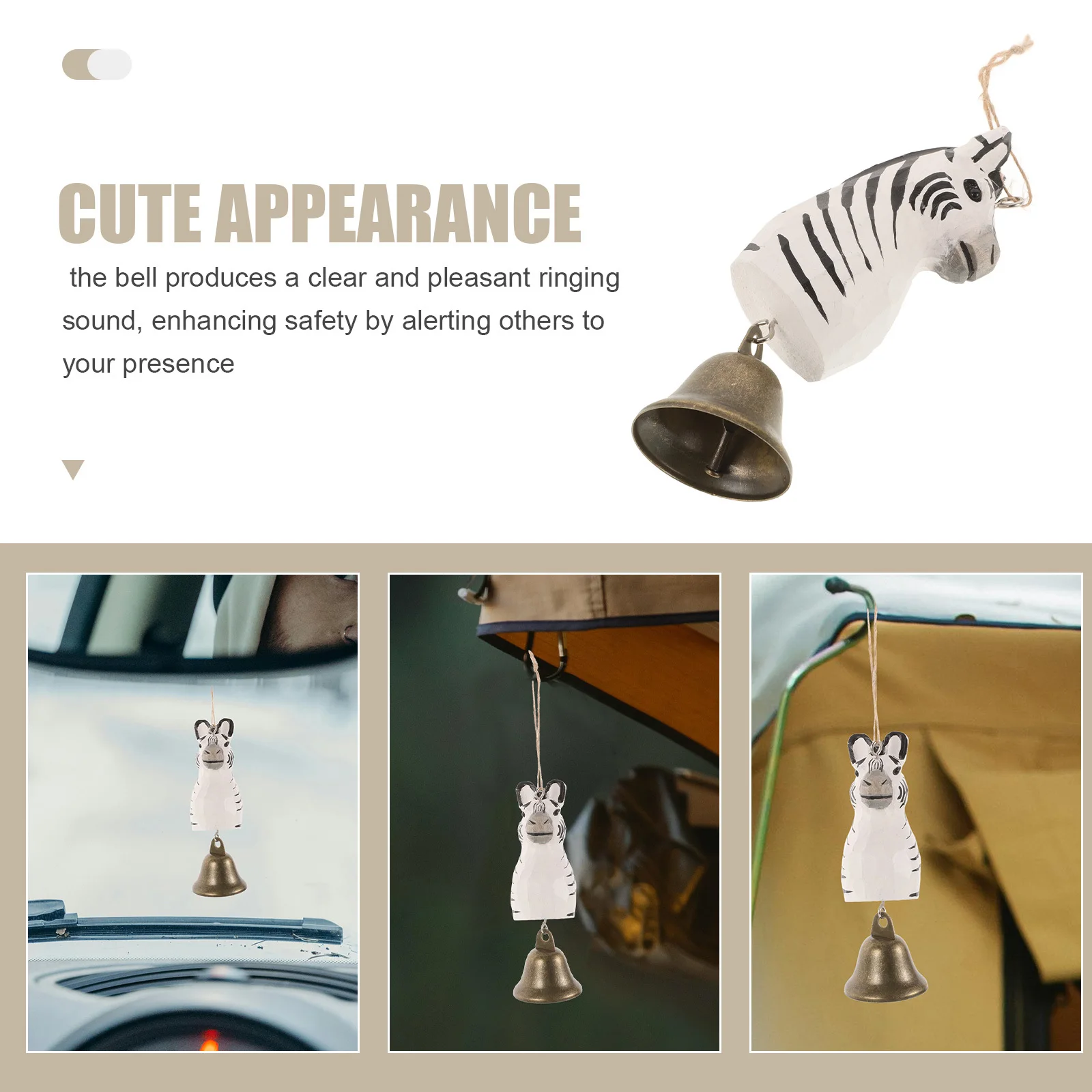 Drewniany dzwonek w kształcie zwierzęcia, zawieszka, ozdoba na kemping, wędrówki, motocykl, samochód, rustykalny, naturalny, wiszący dzwonek, akcesorium do przygód na świeżym powietrzu.