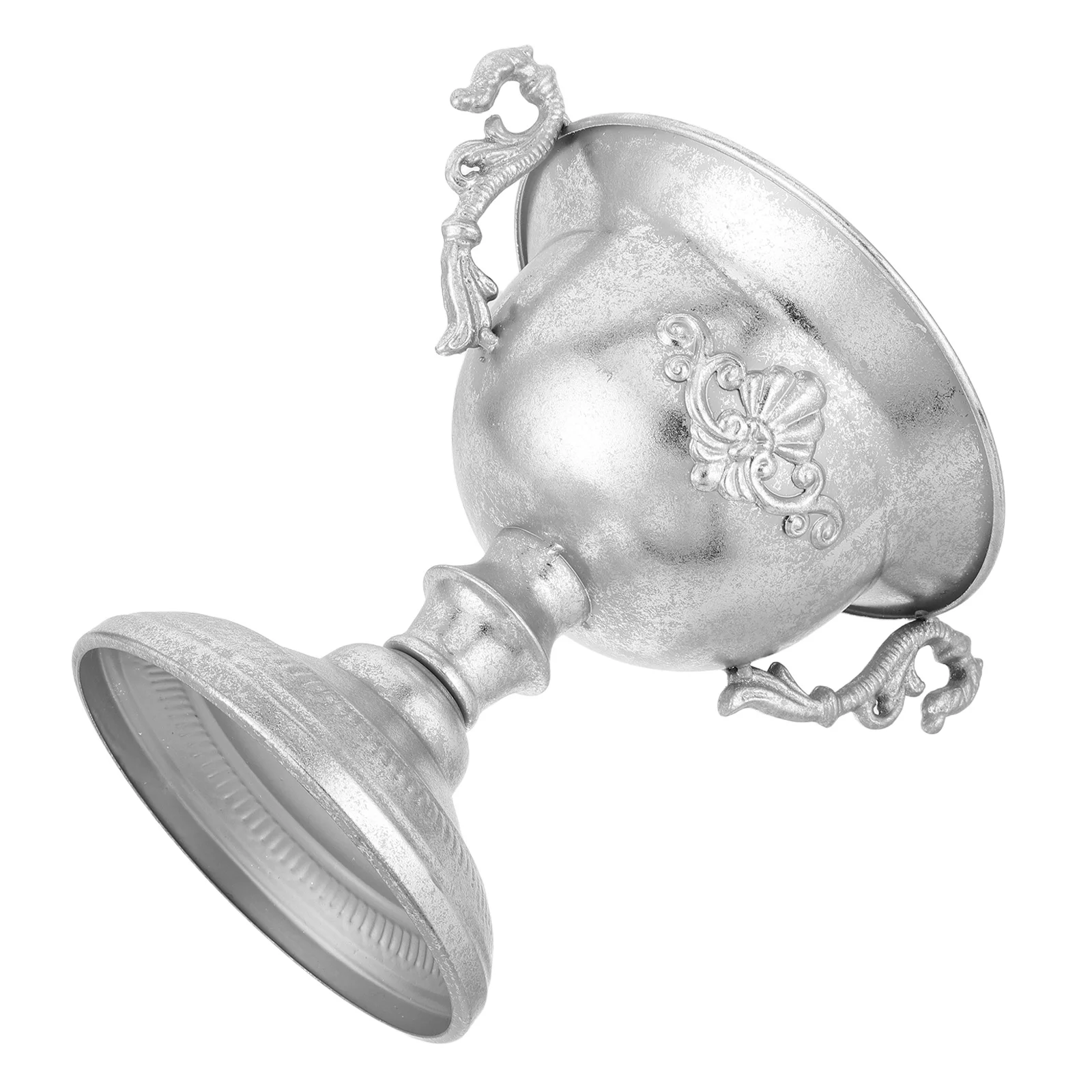 

Silver Distressed Metal Vase 10.22X9.04X6.09 Vintage European Iron Flowerpot Tabletop Centerpiece Rustic Industrial Decor