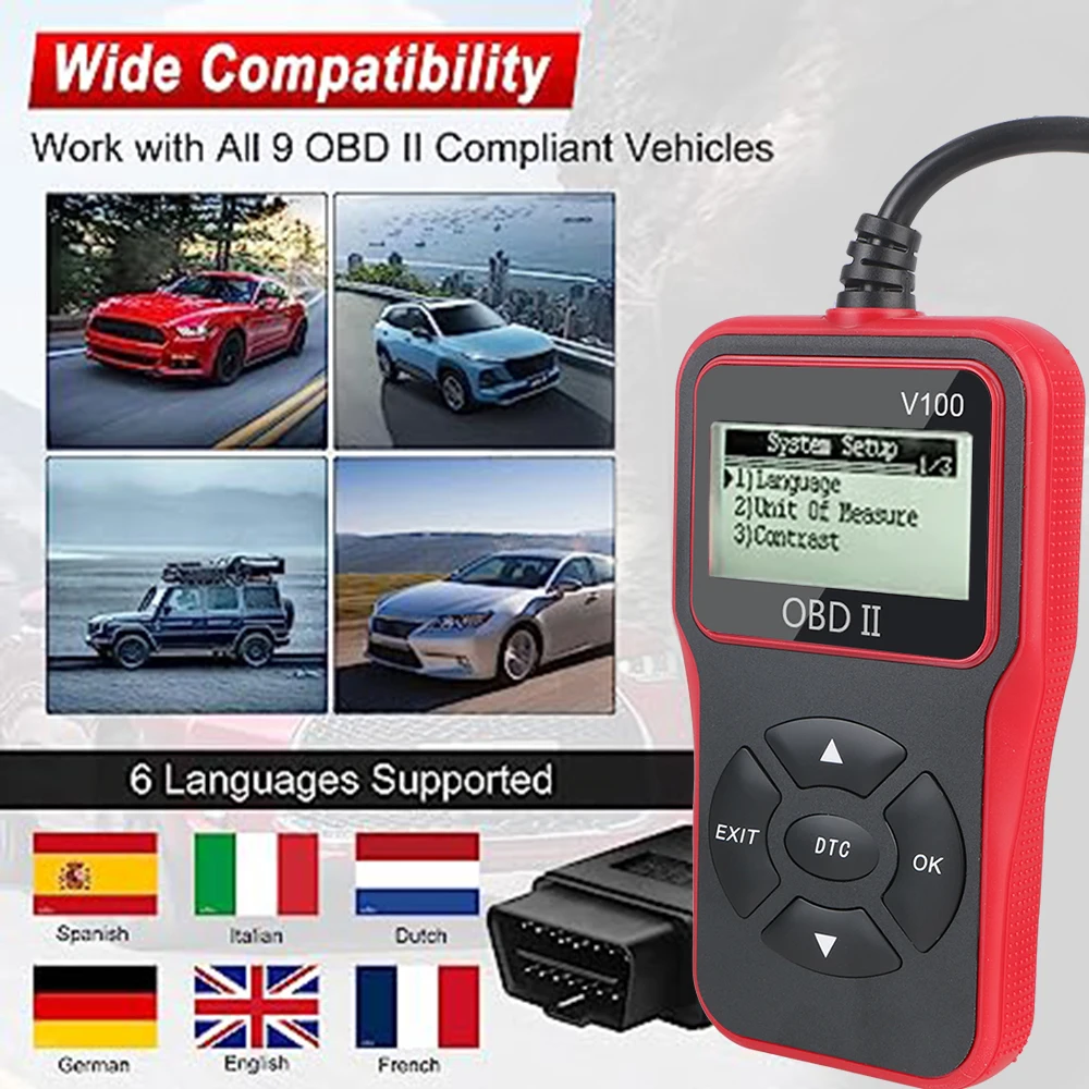 Auto Accessories OBD 2 Scanner V100 Plug and Play Universal Digital Display Car Diagnostic Tools OBD2 Code Reader 16 Pin