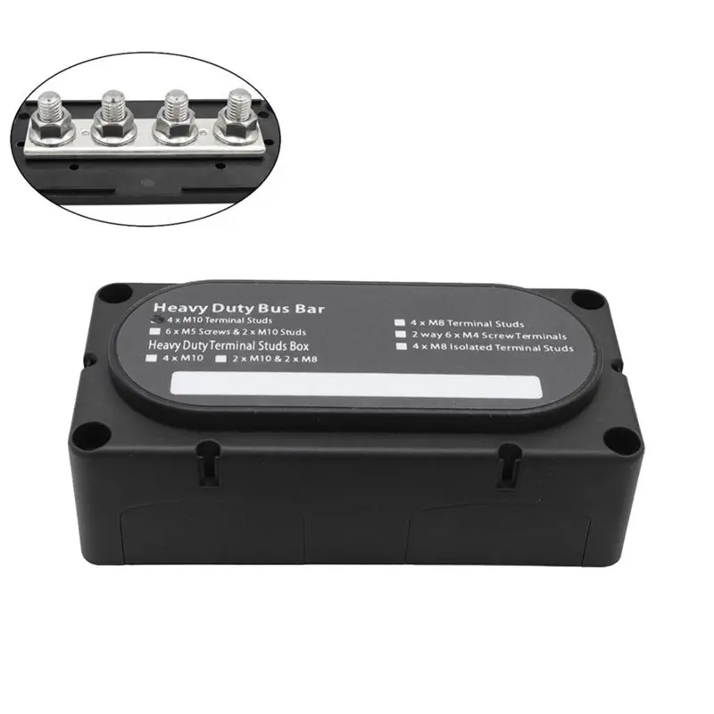 ABUO-300A Heavy Duty Bus Bar Box With 4 Terminal Studs M10 Modular Power Distribution Block For Marine/Solar 48V DC System B