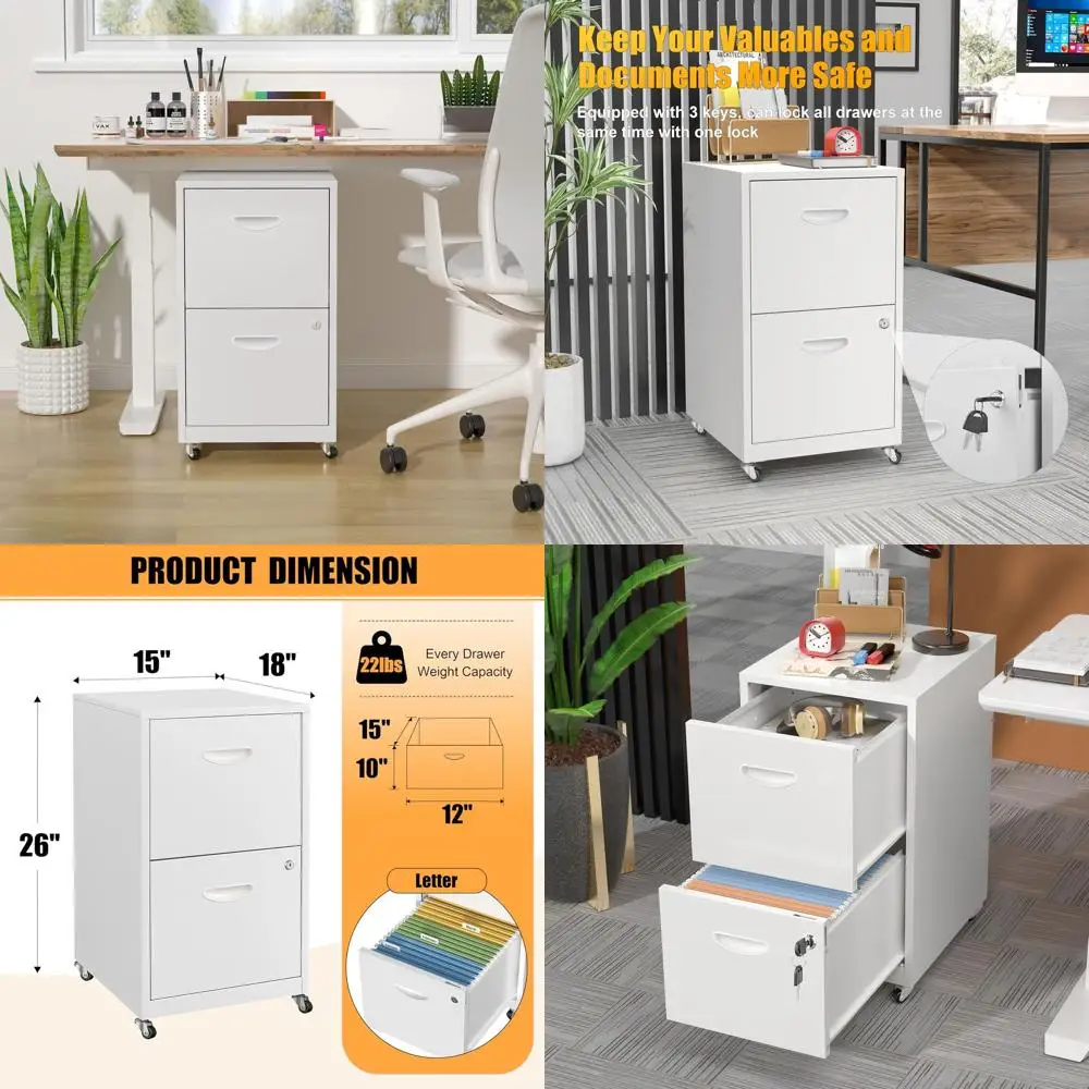 

Белый металлический шкаф-картотека на колесиках с 2 выдвижными ящиками для документов формата Letter, для домашнего офиса