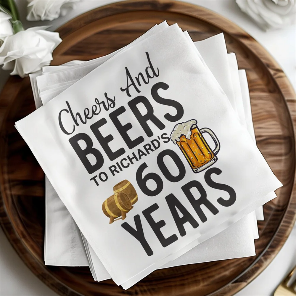 50PCS Custom Cheers and Beers Napkins, Cheers and Beers Birthday, Personalized Birthday Napkins, Beers and Cheers, Cheers Beers,