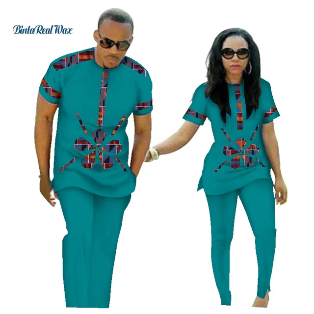 Ensemble Africain Pantalon Et Haut Imprime Hemmes Et Femmes Vetements D ete Pour Couple Tissu Bazin Riche Motif De Fleurs Douces Pieces Costumes Assortis Wyq84 Afrique Vetements AliExpress