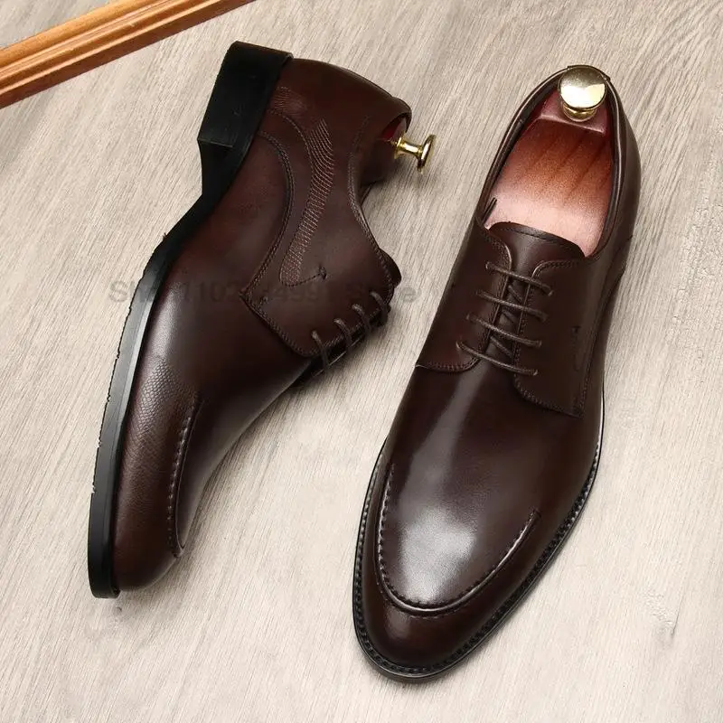 

Men Oxford Shoes Luxury Genuine Leather Handmade Black Coffee Grace Lace Up Round Head Wedding Office Formal Dress Men Shoe