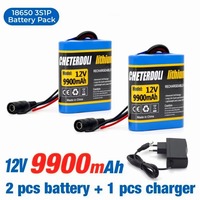 100% New 3S1P Protection Plate12V 9.9Ah Battery Pack 12V 9900mAh 18650 Lithium ion DC 12.6V Super Rechargeable Battery + Charger