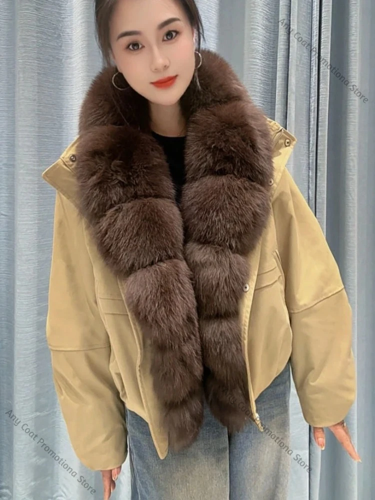 Women Elegant Down Jacket with Fur Detail Lightweight Cozy Warm Winter Coat Fashion Style Outerwear for Daily Cold Weather Wear