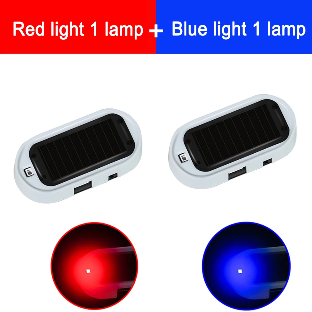 Car Fake Security Light Solar Powered Super Bright Simulated Dummy Alarm Blue/Red Light Wireless Warning Anti-Theft Caution Lamp