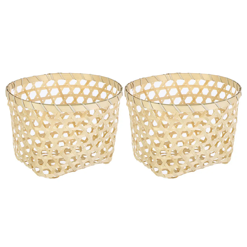 

2pcs Bamboo Woven Basket Storage Organizer For Fruit Bread Snacks Home Kitchen Desk Decor Catch All Dish Vintage Style