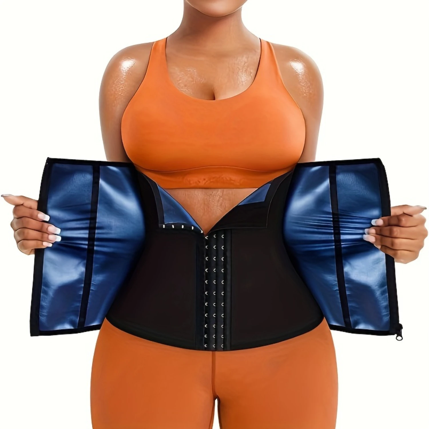 Solid Front Buckle & Zipper Waist Trainer Trimmer Belt, Breathable Tummy Control Compression Wrap Cincher, Women's Underwear & S