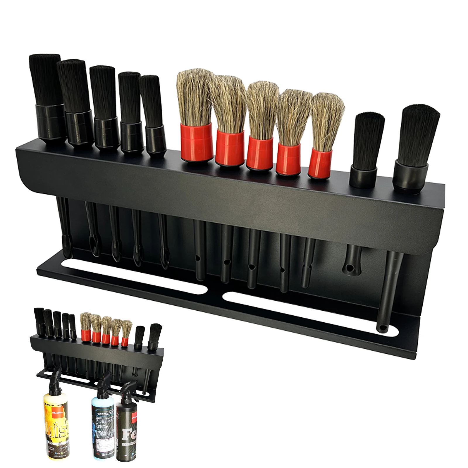 Car Detailing Brush Holder and Brush Kits, 2 in 1 Auto Detailing Spray Bottle Holder and Detail Brush Rack