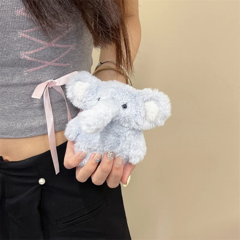 

Kawaii Fluffy Elephants Earphone Case for Apple Airpods 4 3 Pro 2 Cartoon Plush Headphone Charging silicone Cases for Airpod Pro