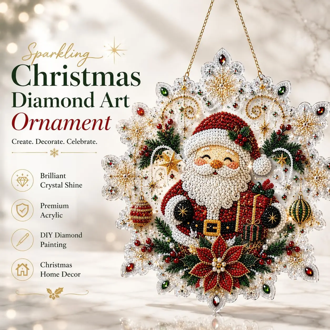 Santa Claus Pearl and Diamond Painting DIY Set. Easy to Operate, Suitable for Beginners and Ideal for Home Wall Decoration.