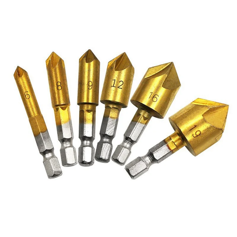 A43F-23개 목재 플러그 커터 육각형 손잡이 5면 챔퍼링 세트 실버&블랙&골드