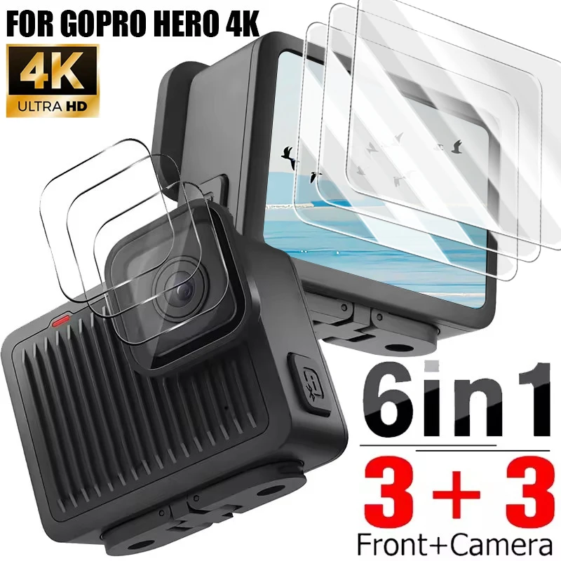 

6IN1 Tempered Glass Film for GoPro Hero 4K Screen Protector Lens Films HD Clear Anti-Scrach Full Cover for GoPro Hero 4K Camera