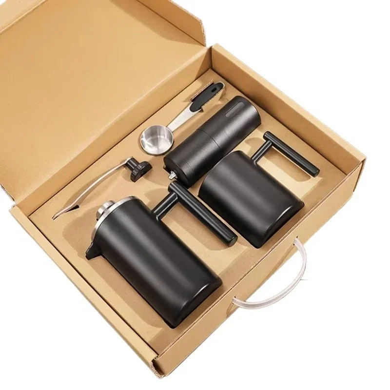 

4-Piece Portable French Press Coffee Machine Set Stainless Steel Travel Coffee Brewing Kit