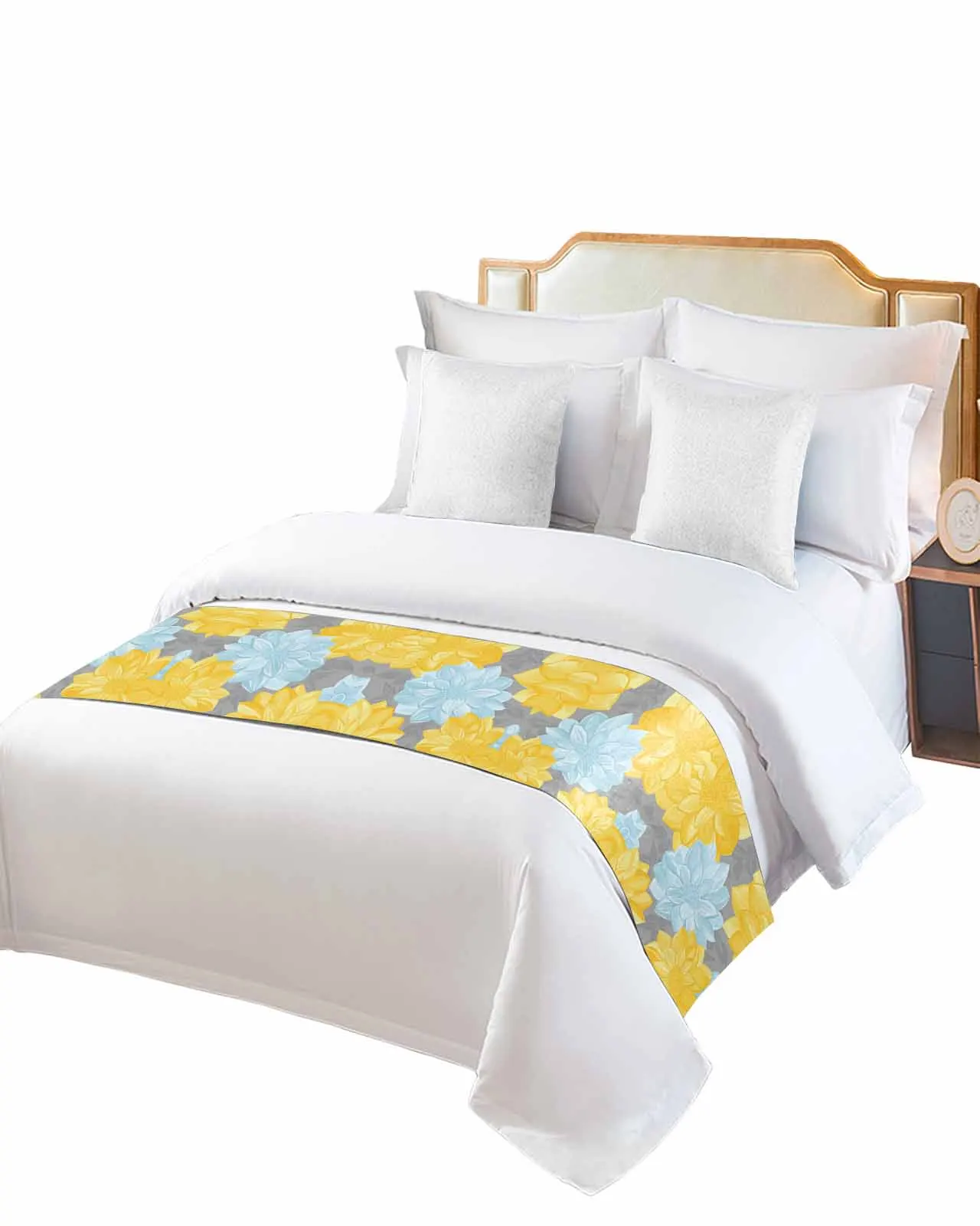 

Vintage Yellow Grey Flower Bed Runner Luxury Hotel Bed Tail Scarf Decorative Cloth Home Bed Flag
