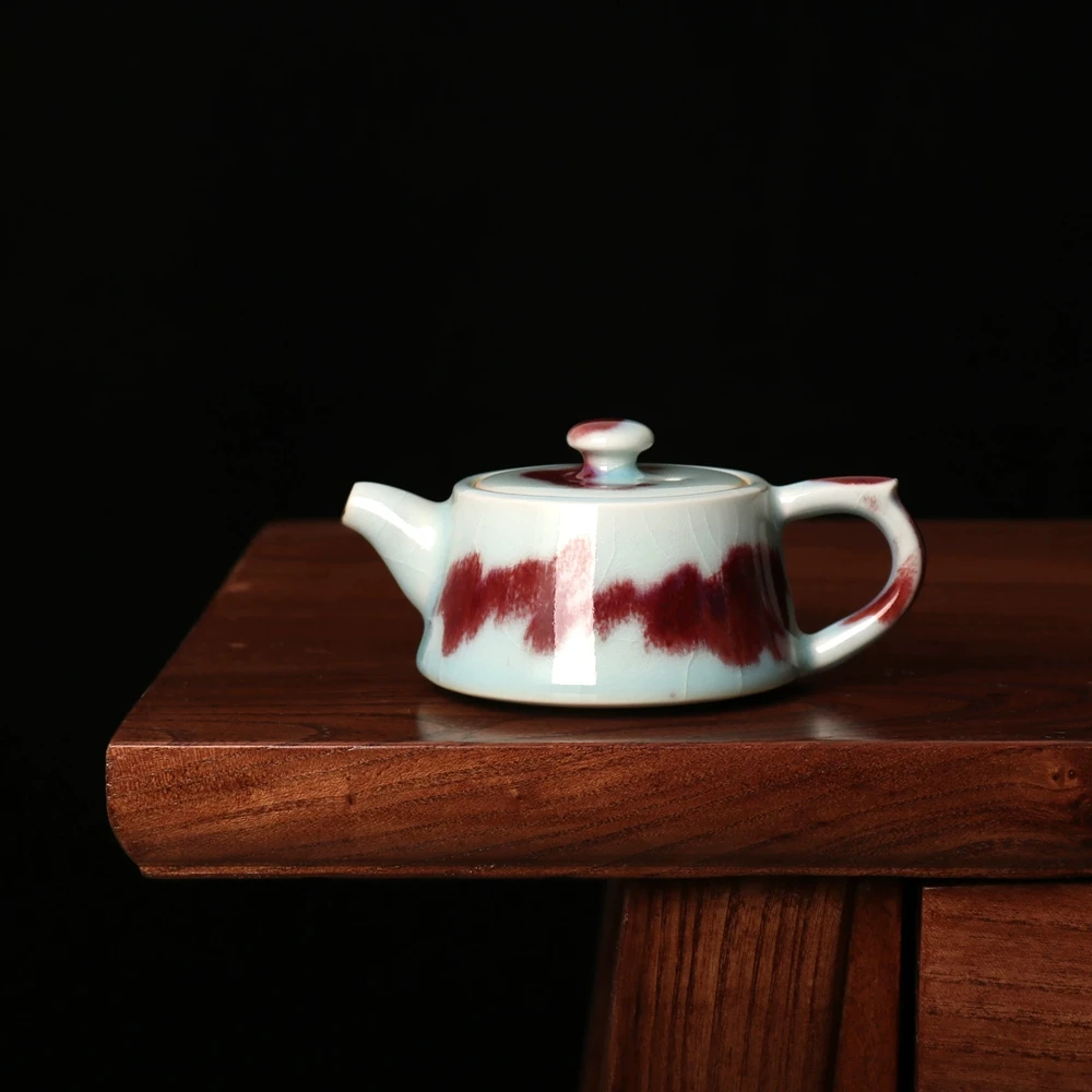 Jun Porcelain Teapot Single Pot Raw Material High-end Teapot with Gift Box by Intangible Cultural Heritage Master Li Xueya