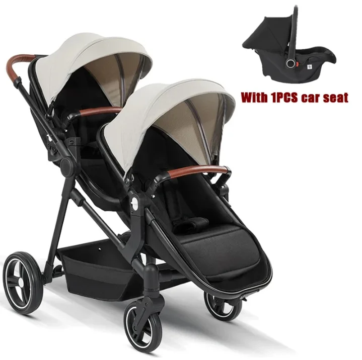 NIEUW Ultralichte dubbele kinderwagens, multifunctionele kinderwagens met autostoelen, 3in1 gevouwen aan boord dragen Dubbele kinderwagen