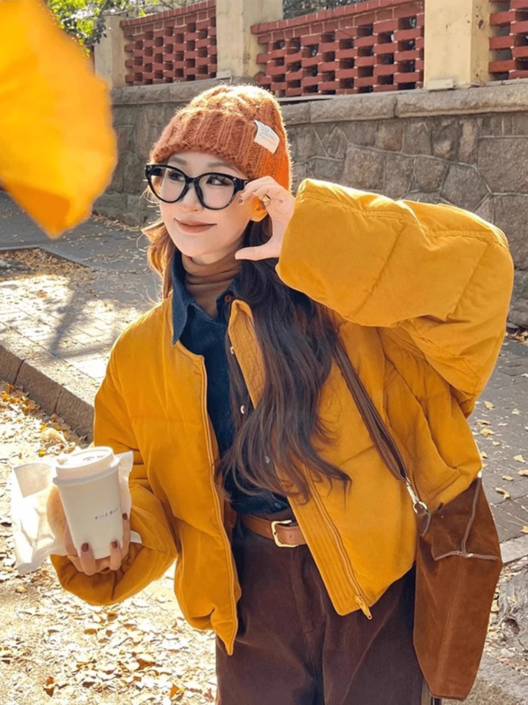 

Желтая ретро-куртка из хлопка для женщин, зимняя, больших размеров, свободного кроя, универсальная, очень милая, в стиле «хлебный пуховик», модная, в корейском стиле