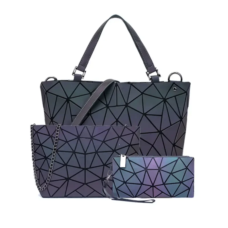 Women Handbags Luxury Geometric Shoulder Bag Set Folding Tote Crossbody Bag Female Handbag For Ladies Luminous  bag Geometric