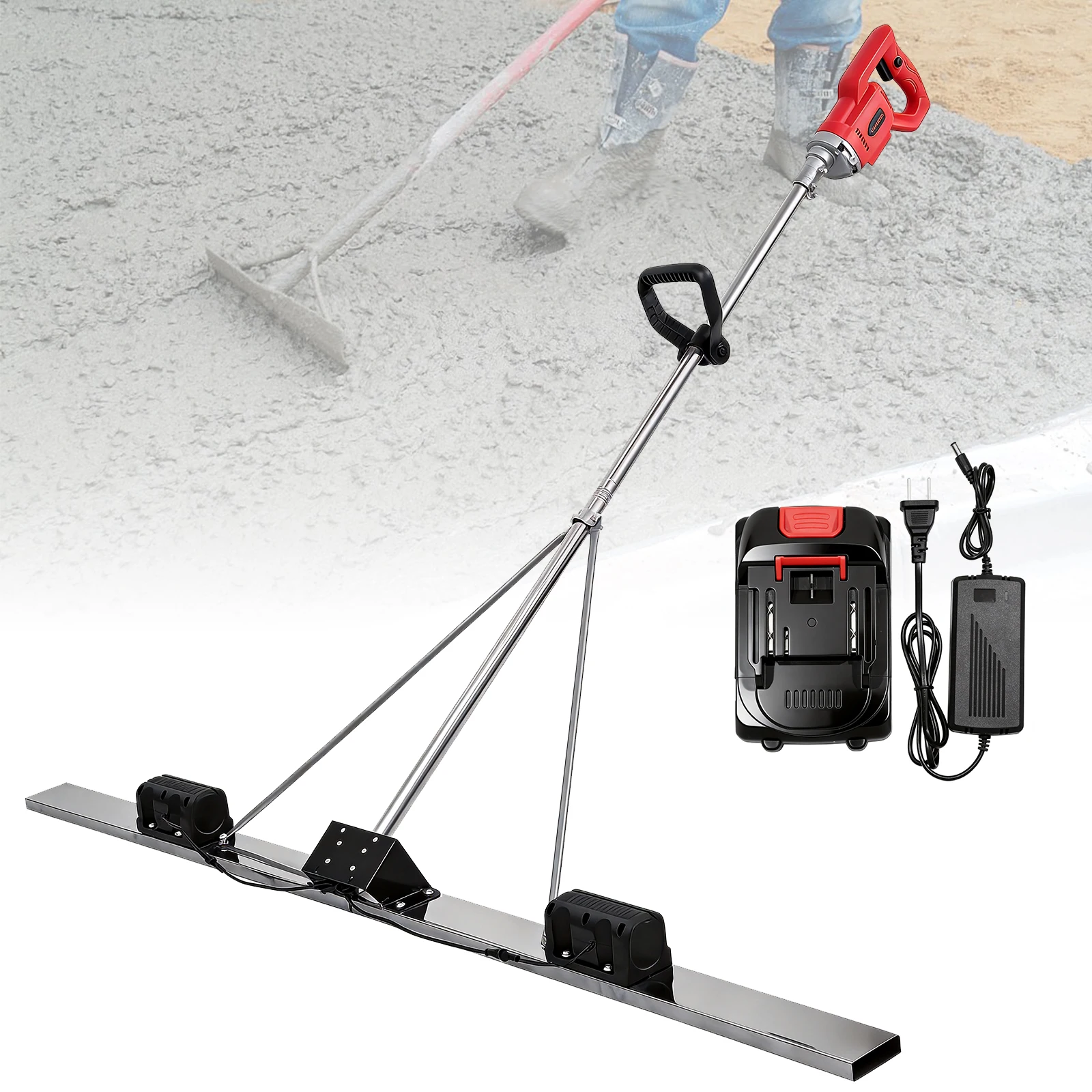 

Cordless Concrete Screed Tamper Ruler, Battery Powered Concrete Vibratory Finishing Tool for Cement Surface Leveling Road Constr