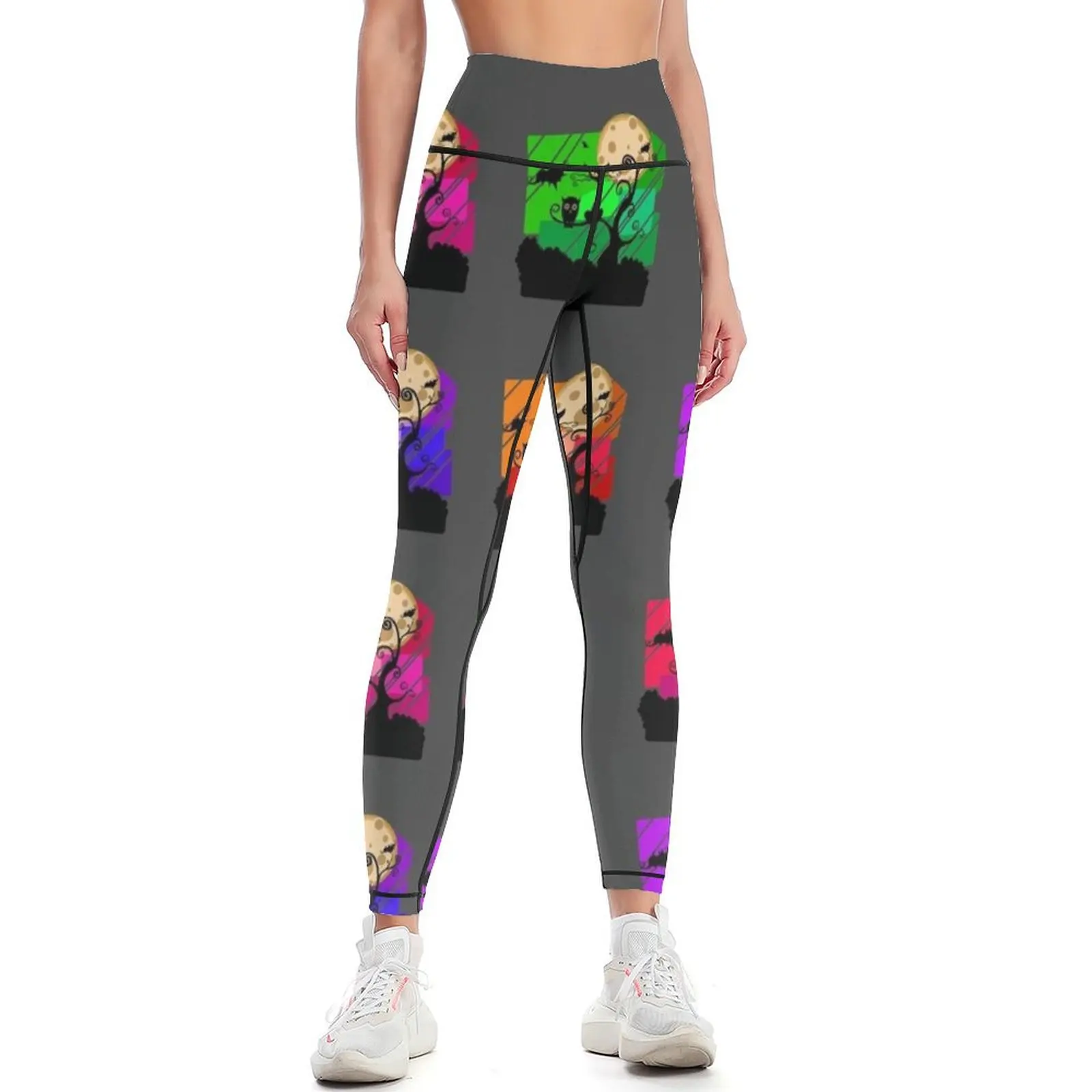 

Happy Hallowe'en Cute Cat Bats Owl Haunted Halloween Tree Full Moon Pattern Leggings Training pants Womens Leggings