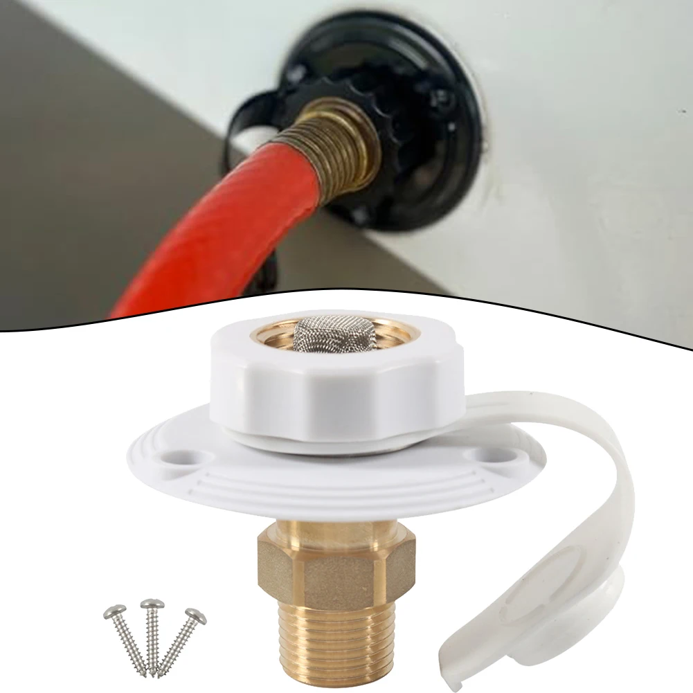 RV City Water Inlet With Check Valve Flange Hose Connector Connection Fill One-way Water Valve Filler Replace Automobiles Parts