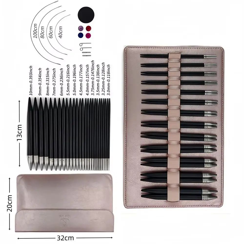 

13 Pairs Interchangeable Knitting Needles Set Removable Ebony Wood Crochet Hooks Needles Handmade Crafts for DIY Scarves Gloves