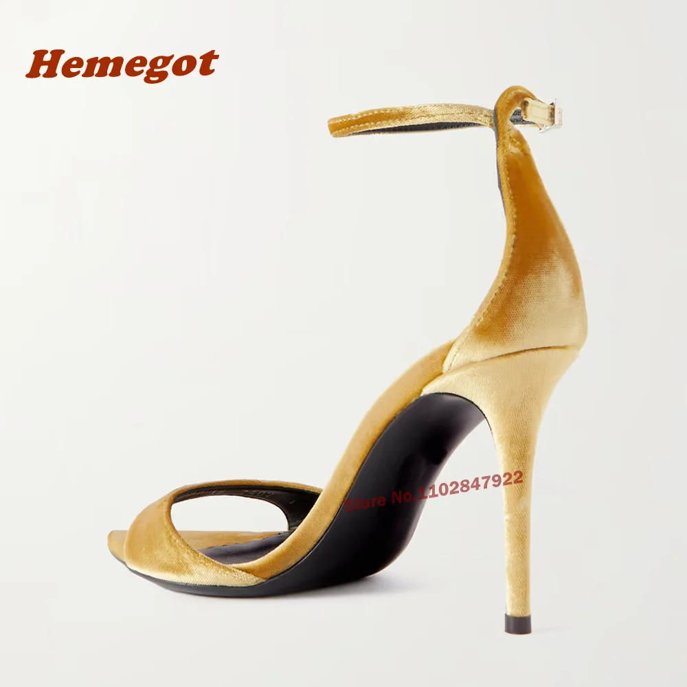Yellow Velvet Sandals Stiletto Heels Pointy Toe Ankle Strap Women's Sandals Summer Solid Luxury Party Shoes Plus Size 44 Sexy