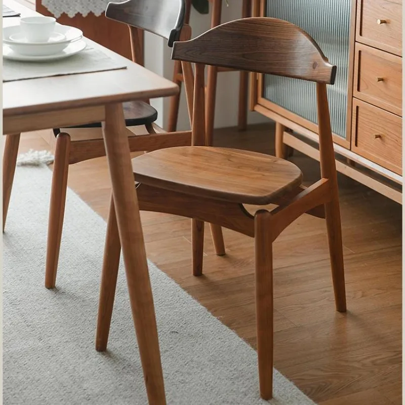 Nordic solid wood dining chair, cherry wood log home backrest chair