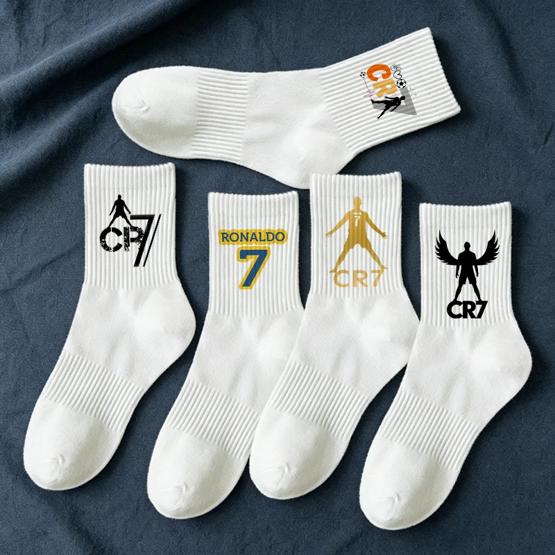 5pairs Cristiano Ronaldo CR7 Men Mid-Tube Socks Football Player Print Cotton Sockings Unisex Autumn Winter Absorb Sweat Socks view 2