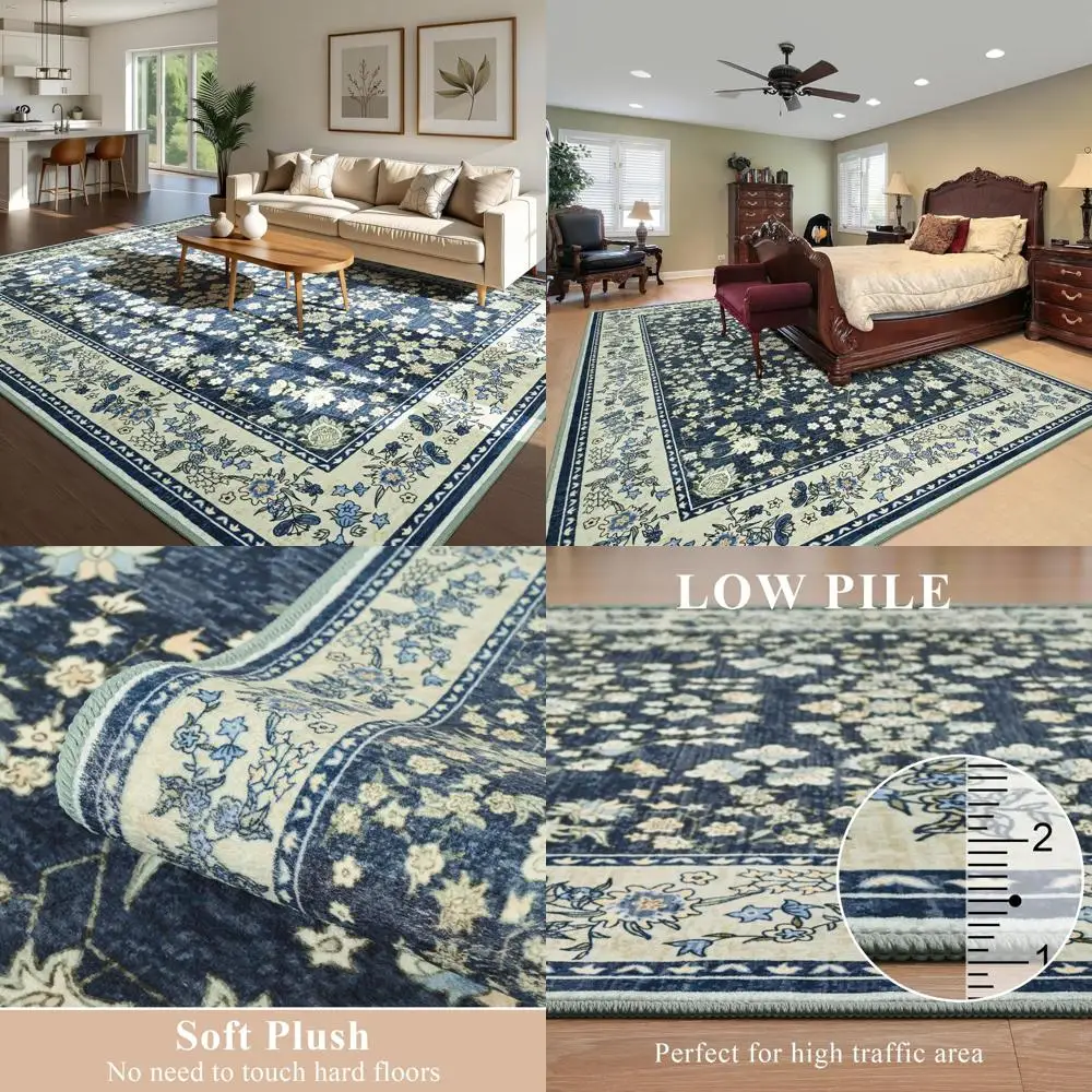 

Washable 8x10 Area Rug, Non-Slip Kitchen Mat, Modern Print Under Dining Table