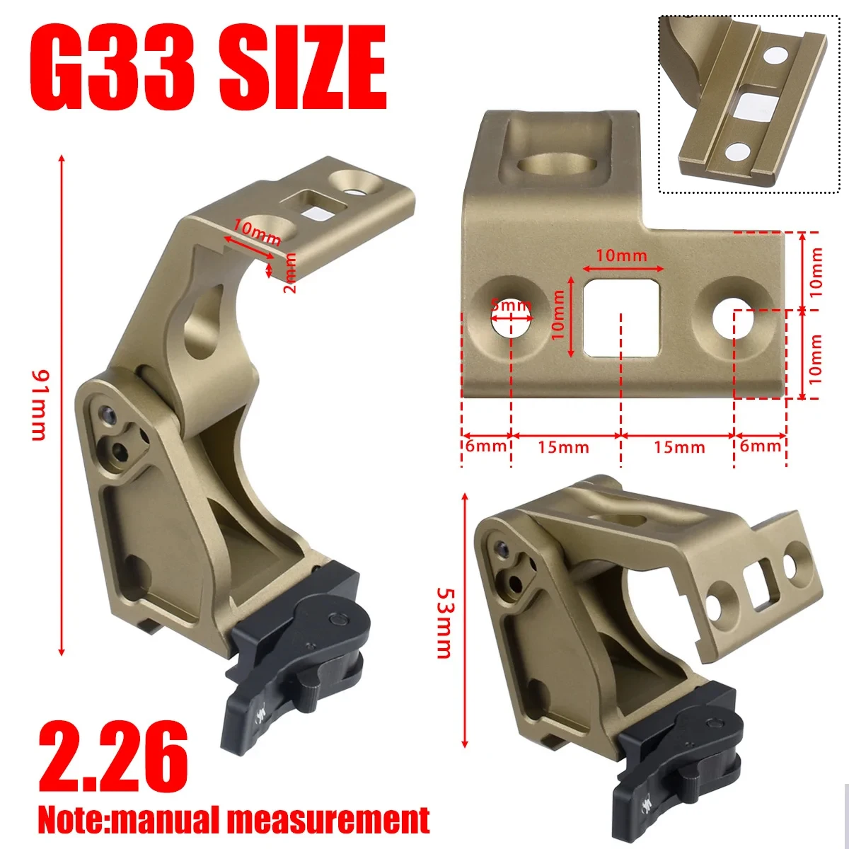 Montagens táticas da unidade 2.91 "2.26" para lupa g33 g43 t01 t02 alavanca qd rápida altura óptica ponto vermelho mira escopo caber 20mm ferroviário