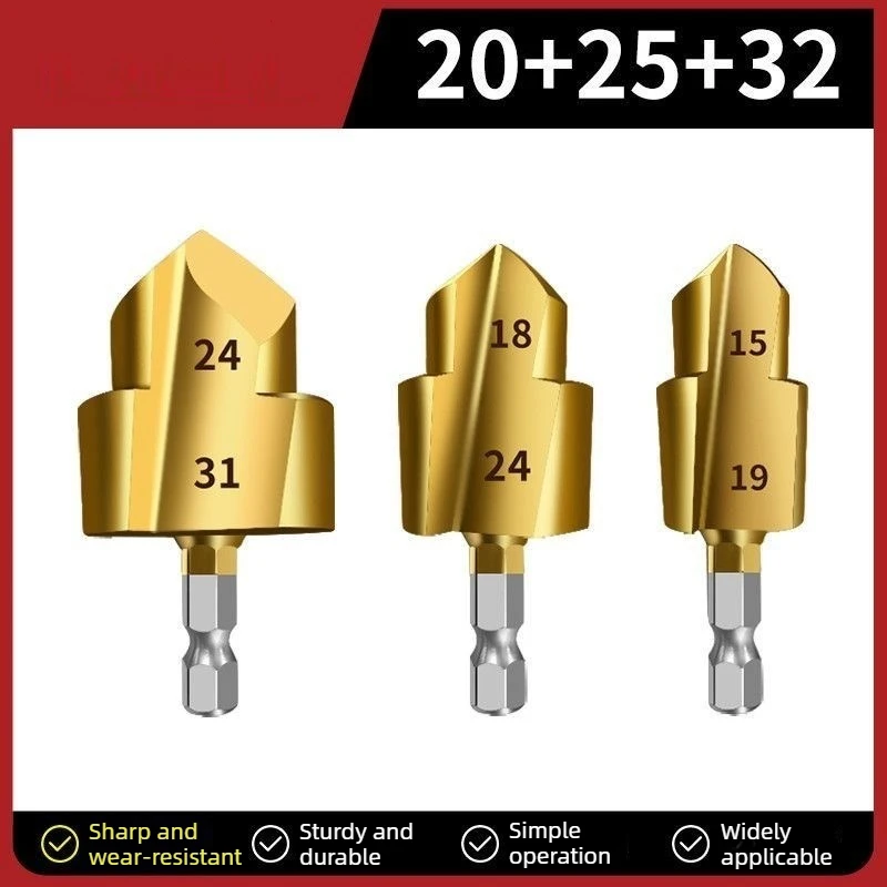 

Hex Shank PPR Pipe Hole Cutter 20/25/32mm Step Drill Bit for Water Pipe, Multi-layer Plug Drill, Titanium Coated Bearing Steel