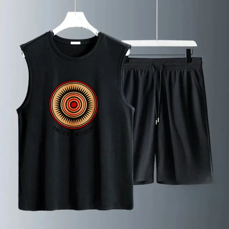 Мужские комплекты майки, летние мужские костюмы, шорты с короткими рукавами, новые дышащие мужские комплекты, одежда из полиэстера, мода