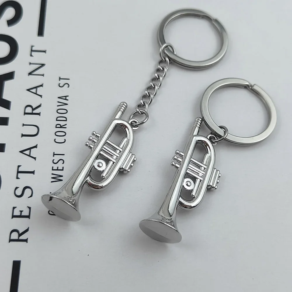 

Fashion Key Ring Metal Key Chain Keychain Jewelry Antique Silver Color Plated French Horn 23x51mm Pendant