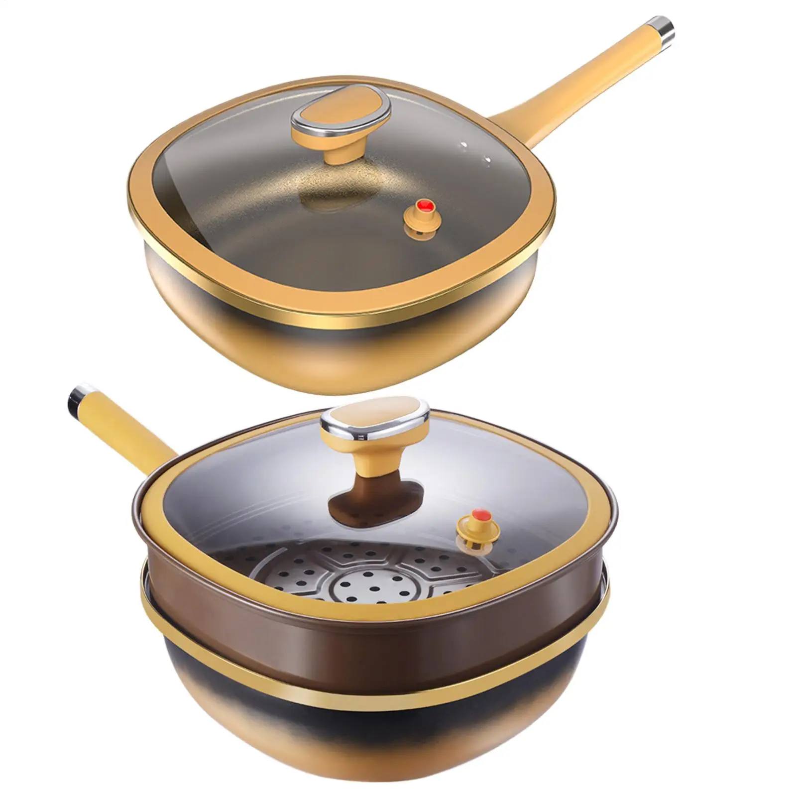 12in Titanium Alloy Non-stick Pot With Lid Uncoated Pot Egg Steak Frying Pan Deep Skillet Pots Kitchen Cookware Accessories