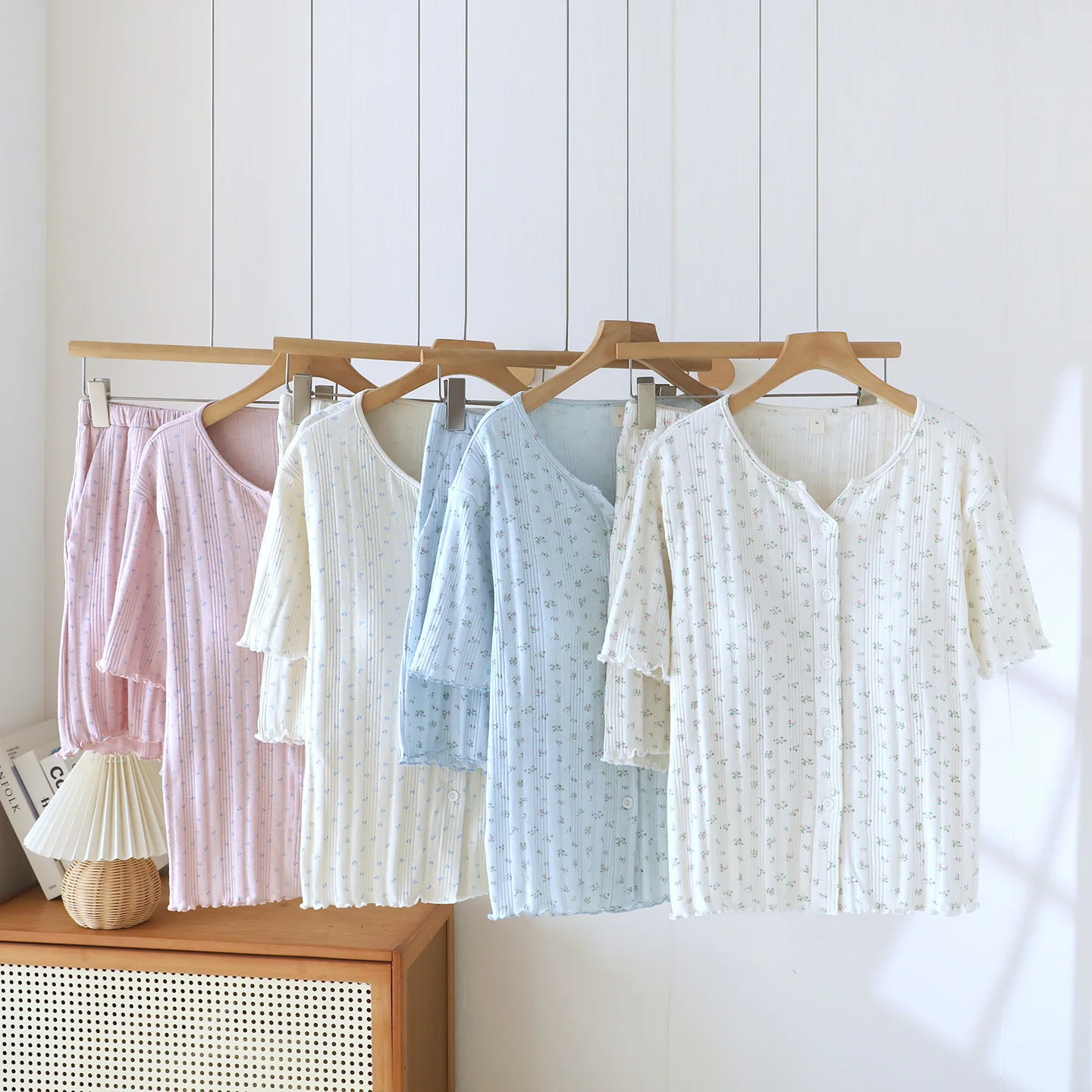 

Хлопковые шорты с цветочным принтом для женщин, пижама в пасторальном стиле, мягкая одежда для сна, подходит для весны и лета, женский комплект