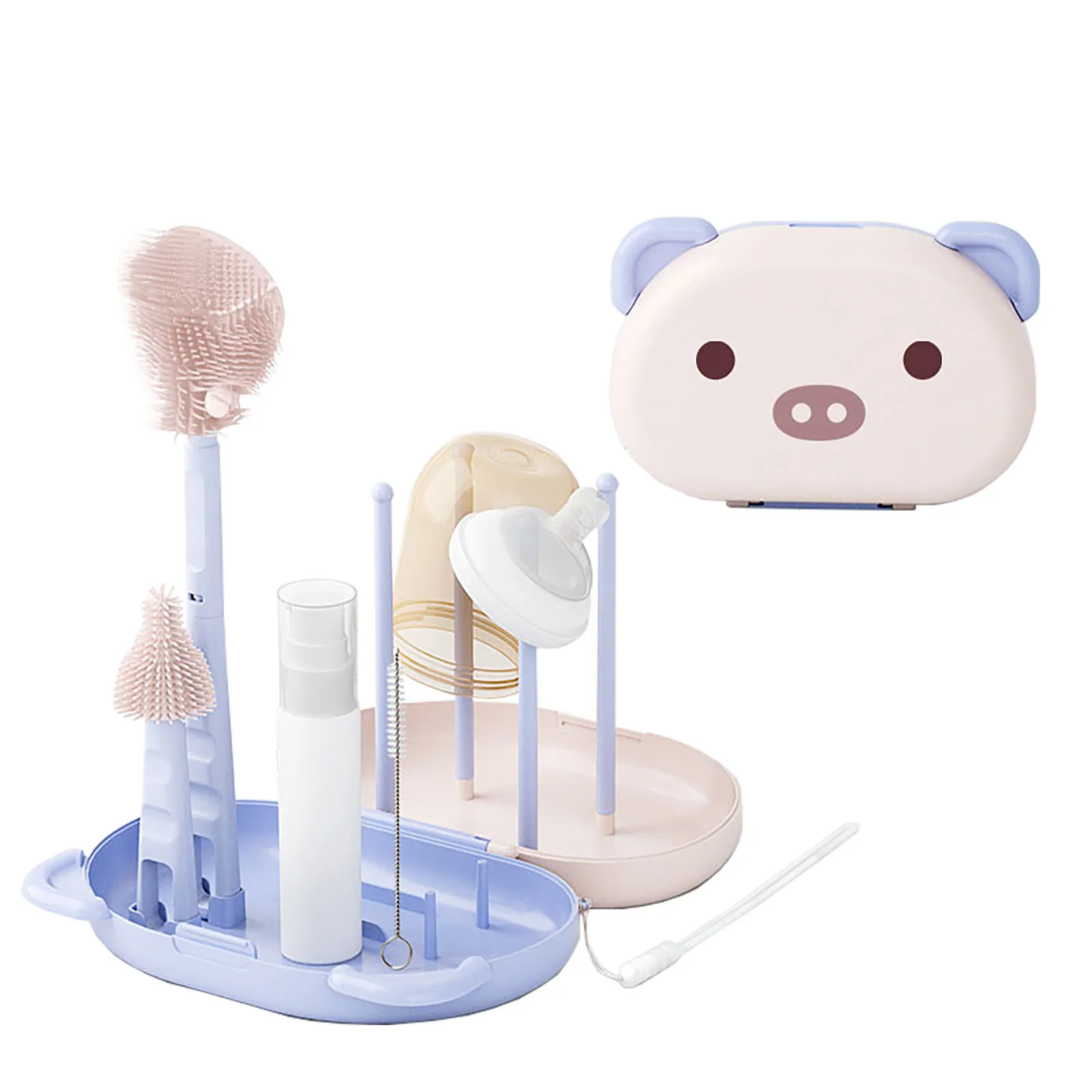 HonurEP 휴대용 아기 BPA 프리 병 브러시 세트, 젖꼭지 브러시, 빨대 브러시, 건조 랙 포함