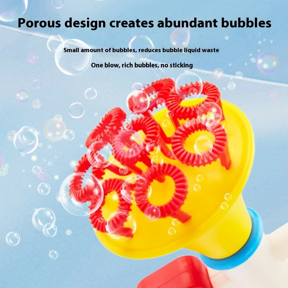 子供用多穴バブルガン、新しい6穴バブル吹きおもちゃ、男の子と女の子のための楽しい屋外遊び、バブルメーカーマシン