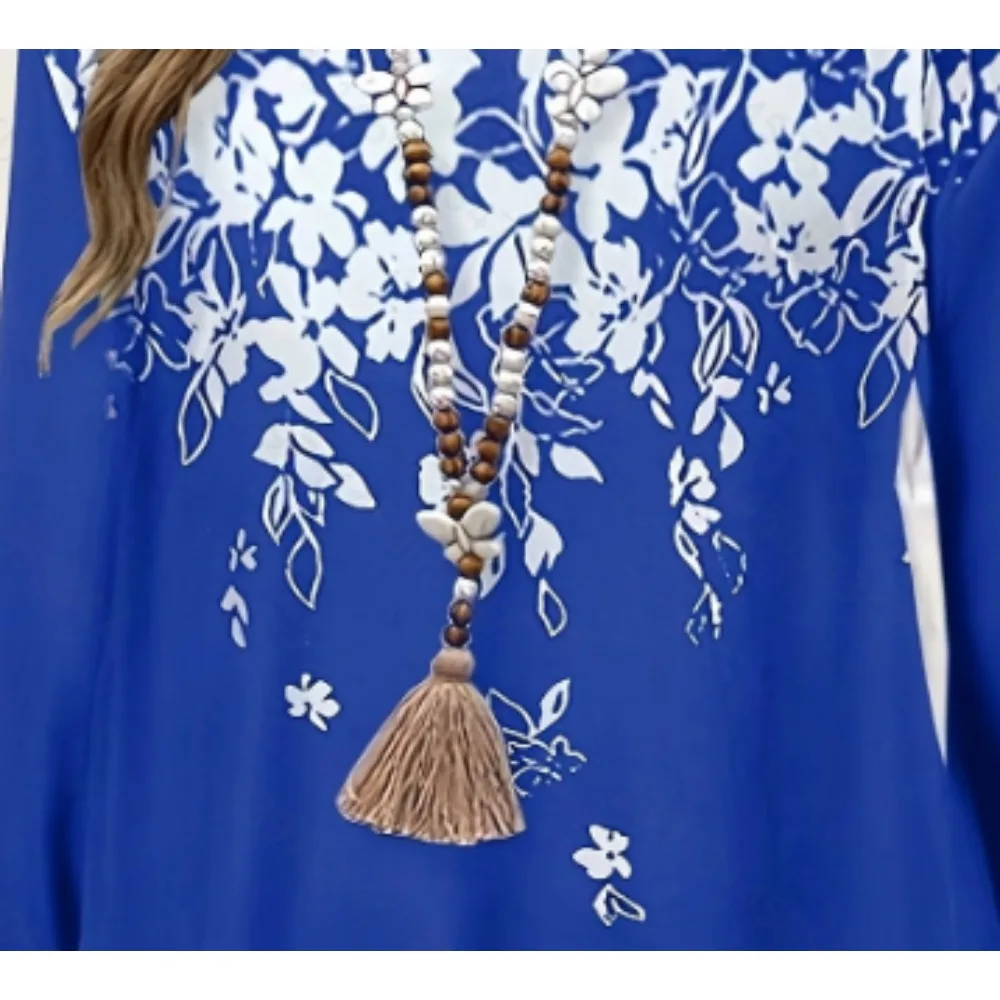 حجم كبير 1XL-5XL المرأة الأزهار طباعة ثلاثة أرباع كم أعلى السيدات عادية س الرقبة تي شيرت فضفاض القمم