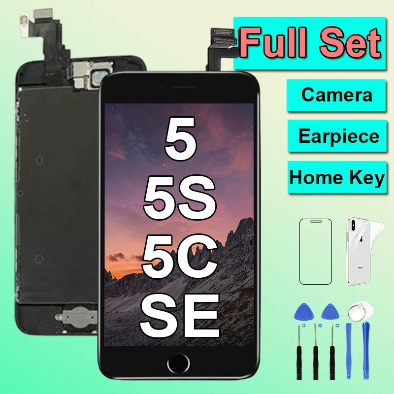 Schermo completo per iPhone 5 5S 5C SE 2016 SE1 Display LCD Set completo sostituzione digitalizzatore Touch + fotocamera anteriore + chiave domestica