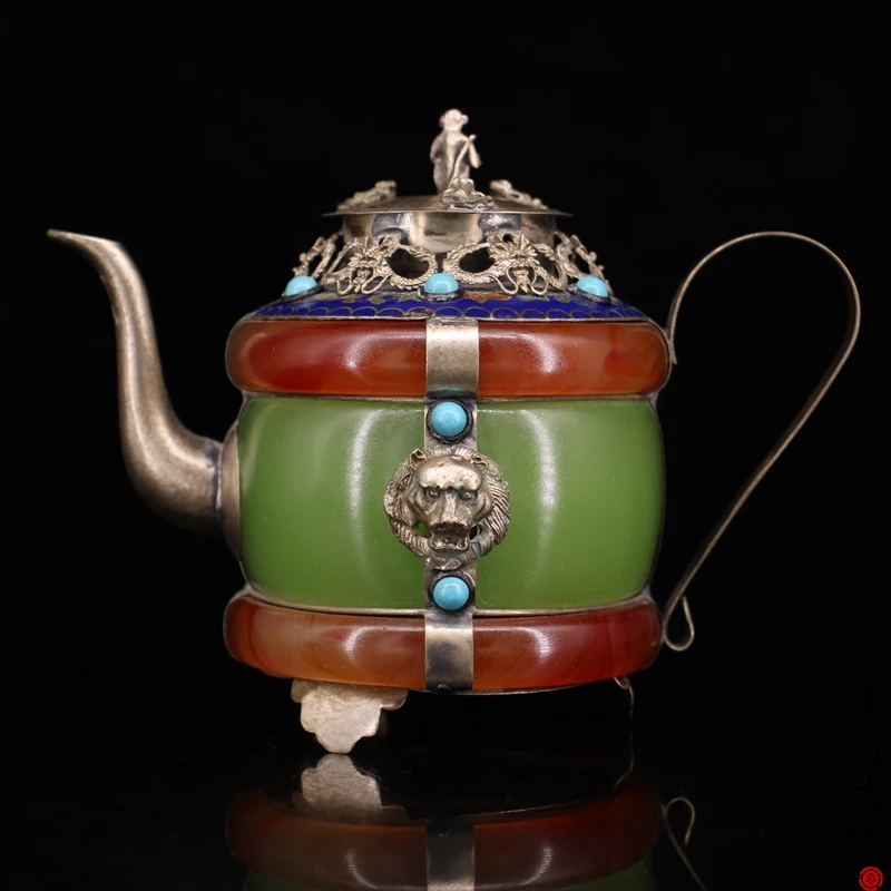 Ágata de cobre y jade con incrustaciones de piedras preciosas, agua, vino y té, adornos para decoración del hogar, colección de artesanías