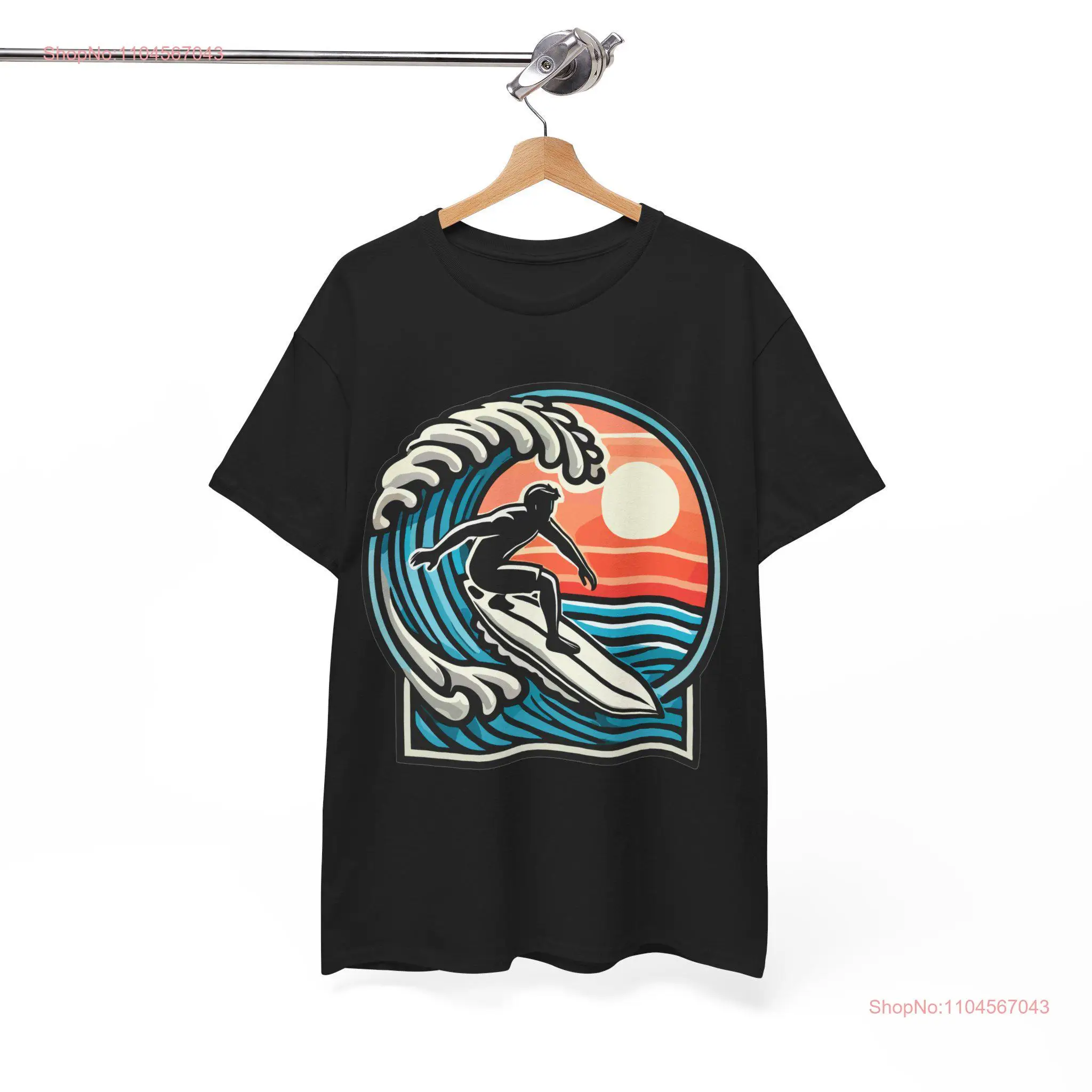 Sunset Surf Ride the Waves Heavy Cotton T Shirt long or short sleeves