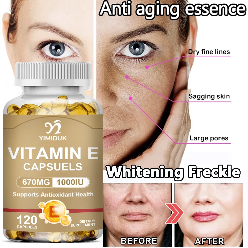 Vitamin E Supplements, with Tocopherols & Safflower Oil, Support Elasticity, Shrink Pores, Combat Aging & Antioxidant, Immune