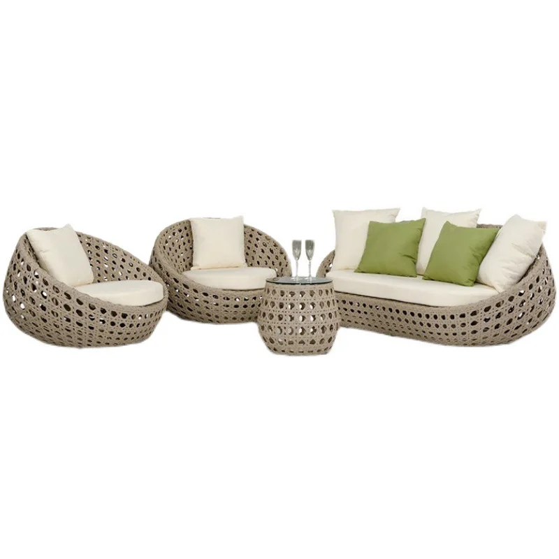 

All Weather Patio Sofa Set Waterproof Luxury Oval Rattan Sofa Round Lounge Outdoor Rattan Furniture