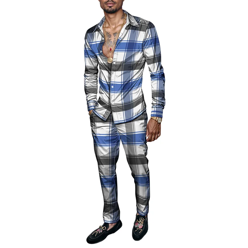 

Весенне-летний простой комплект из 2 предметов с принтом для мужчин, роскошный легкий вечерний костюм, модный костюм с длинными рукавами и Avan Ropa Hombre